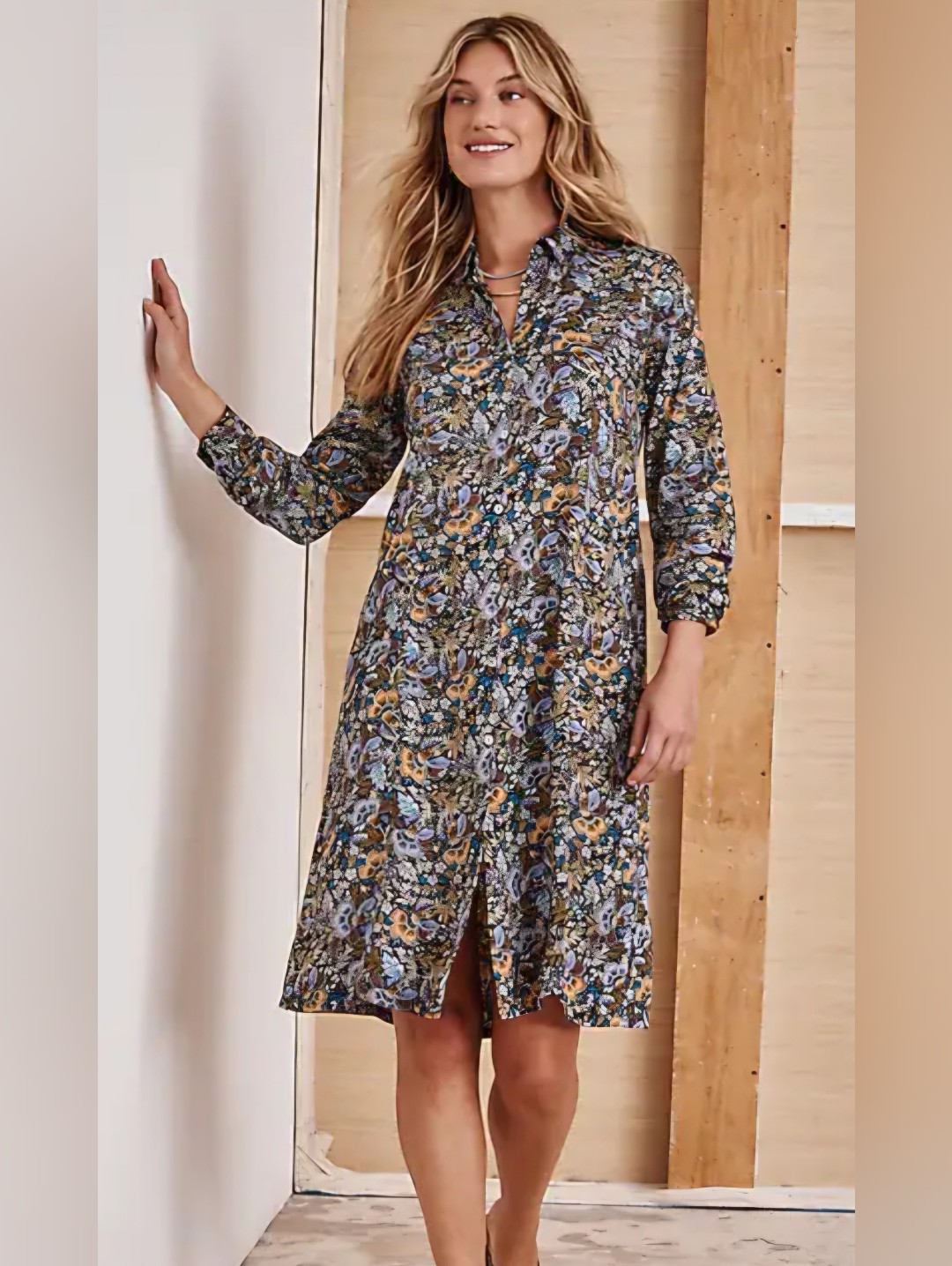 J.Jill Floral Button Front Shirt Dress Xl 100% Ecovero Viscose